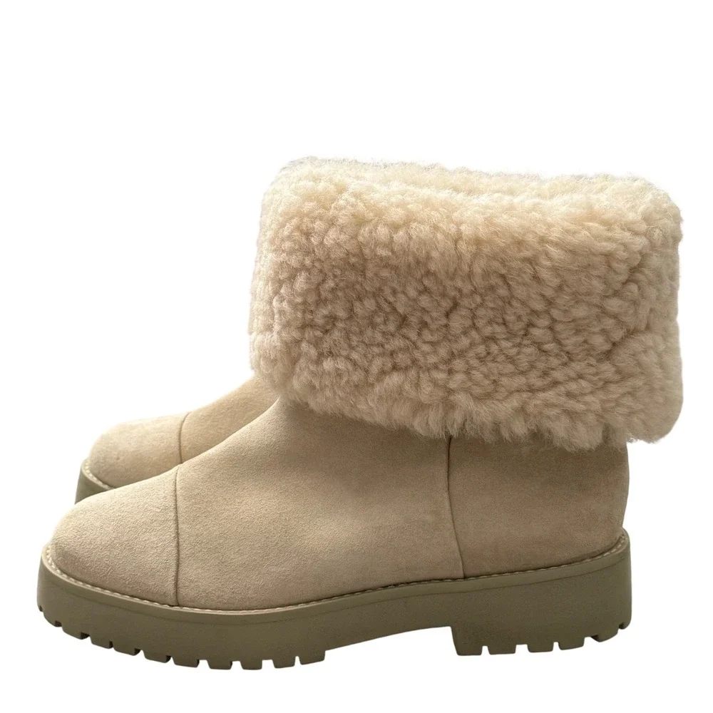Cult‎ Gaia Avena Shearling Ankle Boots 38.5/US 8.5 Beige Suede Winter Cozy Fur